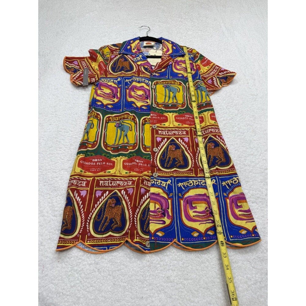 Farm Rio Anthropologie Shirt Dress Mini Scalloped Linen Vacay Preppy Size XS NWT - Picture 4 of 12